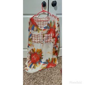 White floral mid length blouse